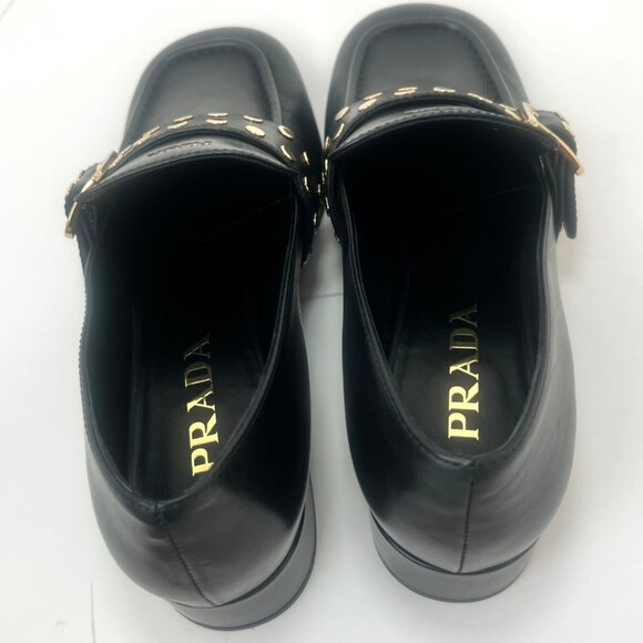 Prada Studded Spazzolato Stud Women Leather Loafers Pumps Size 36.5 - Picture 5 of 16